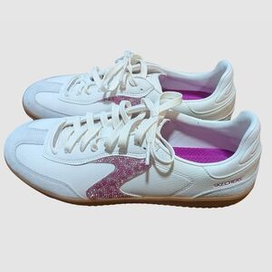 Skechers Women's White and Pink Glitter Sneakers